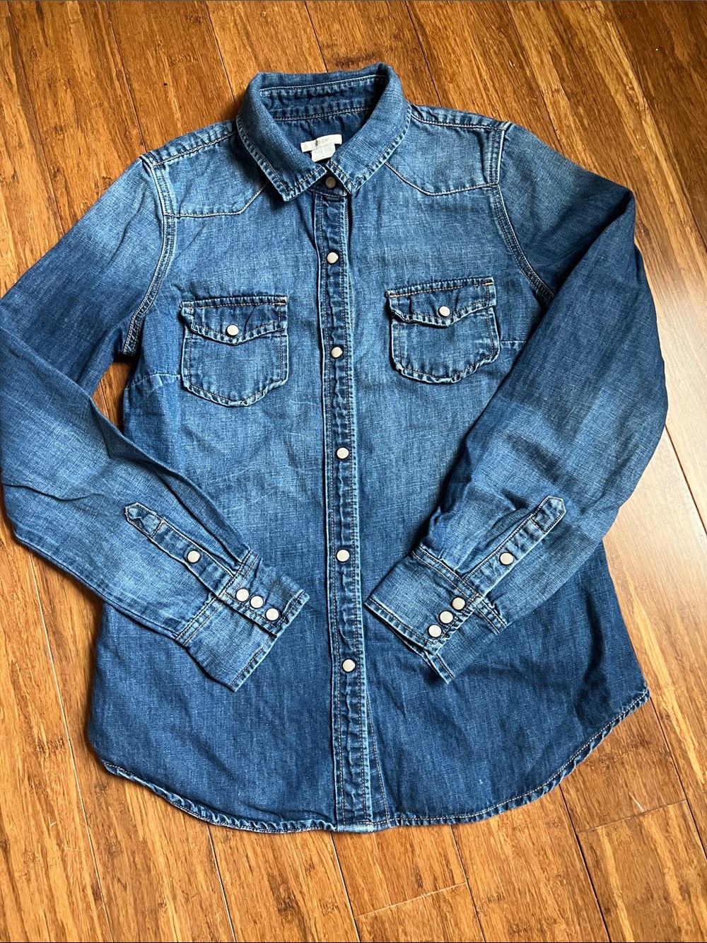 J. Crew Denim Button-Down Shirt in Medium Blue